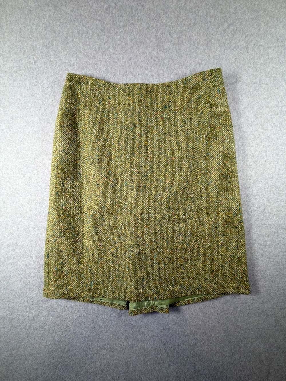 Ann Taylor LOFT Green Donegal Tweed Wool Blend Mini Skirt with Back Pleat